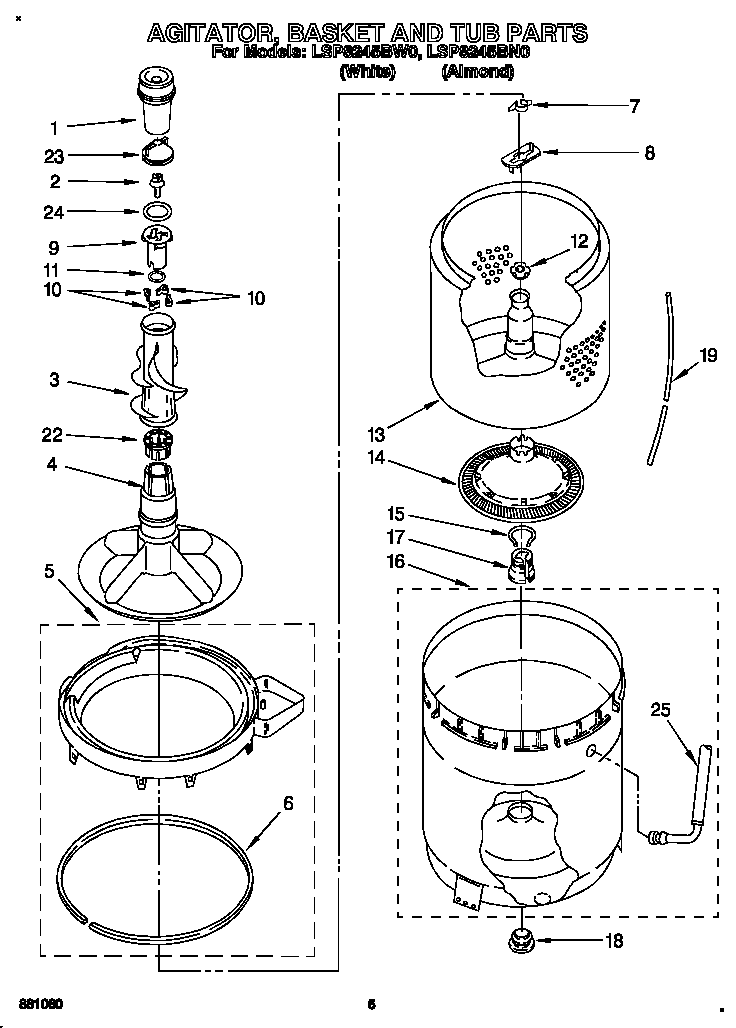 AGITATOR, BASKET AND TUB