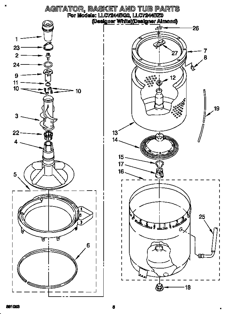 Agitator, basket and tub