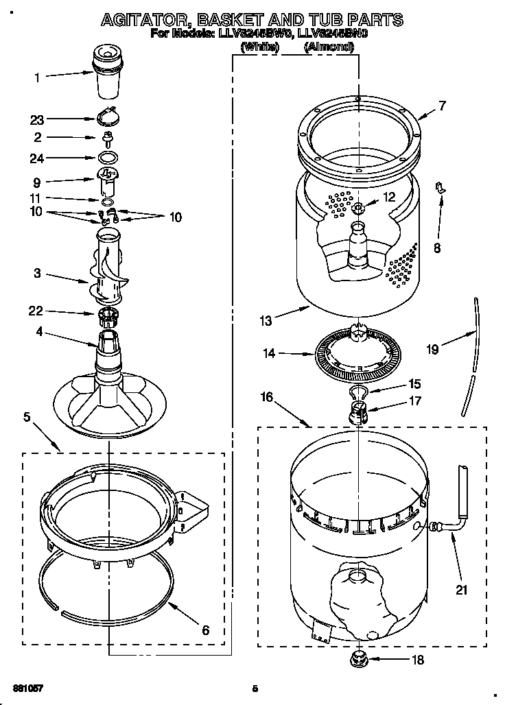 AGITATOR, BASKET AND TUB