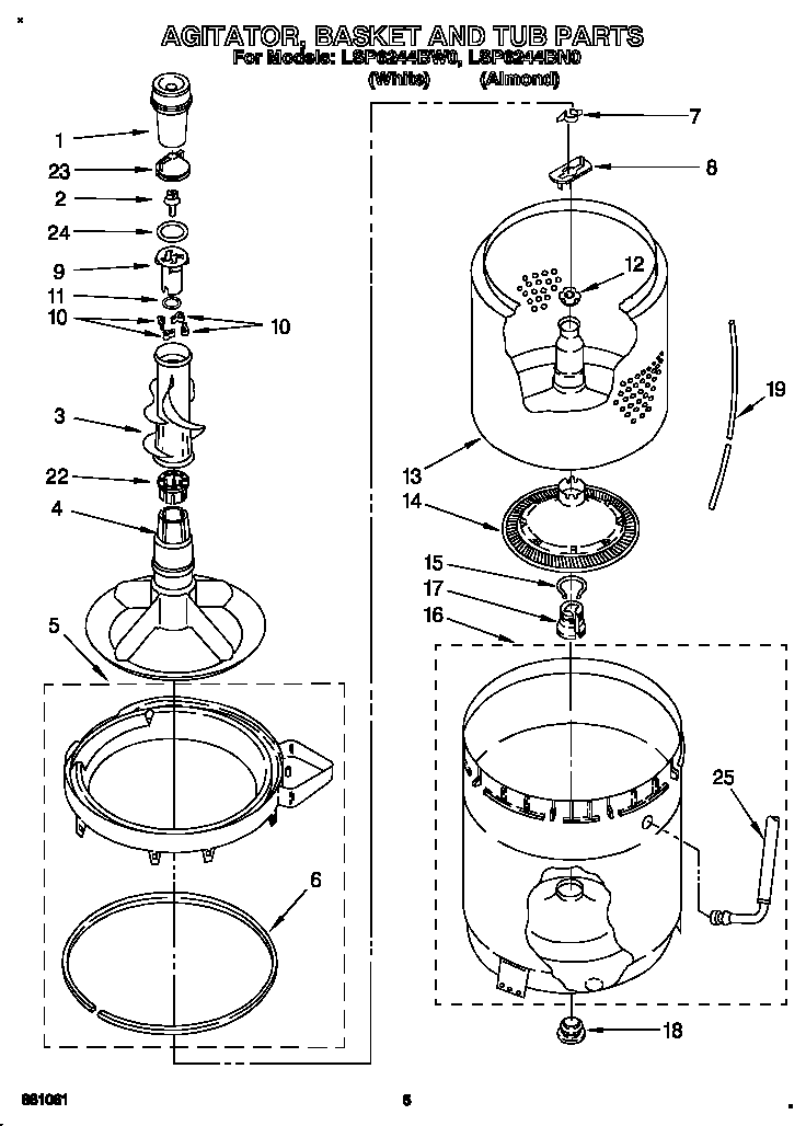 AGITATOR, BASKET AND TUB