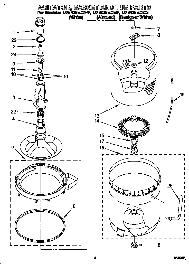 Agitator, basket and tub