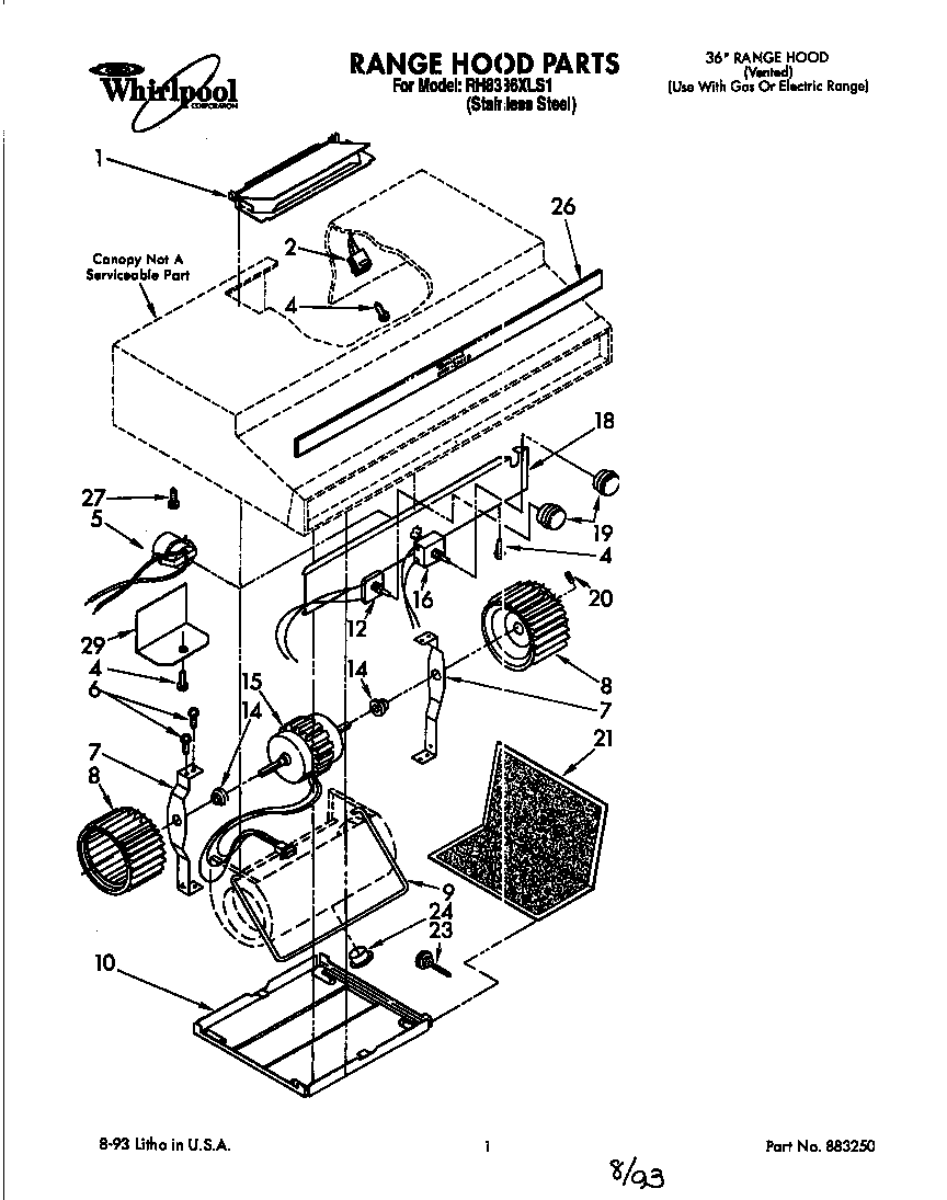 Range hood parts