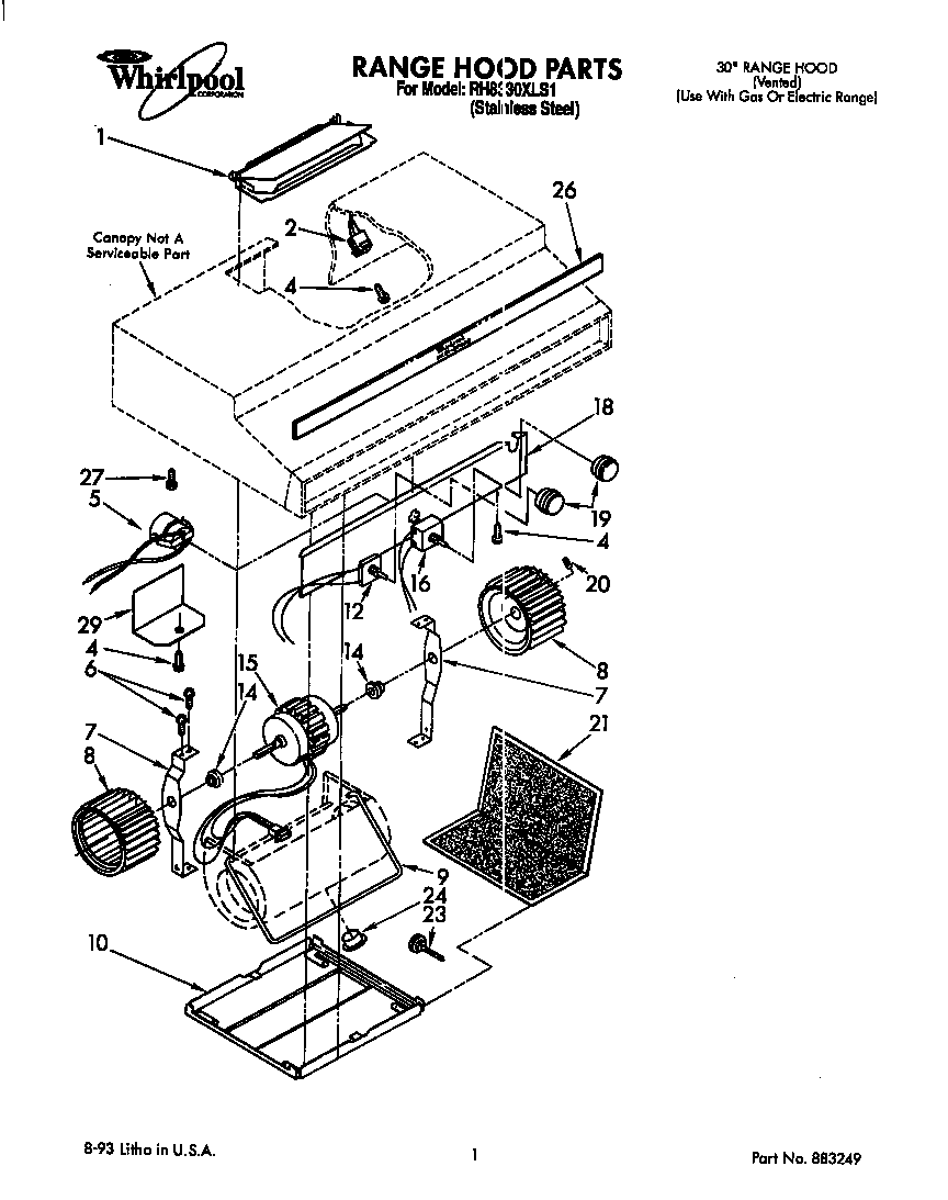 Range hood parts