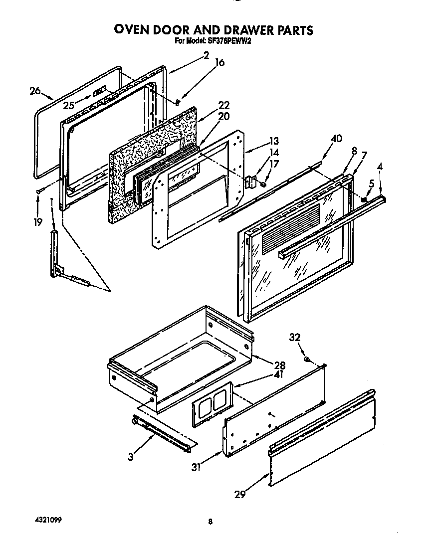 Oven door and drawer