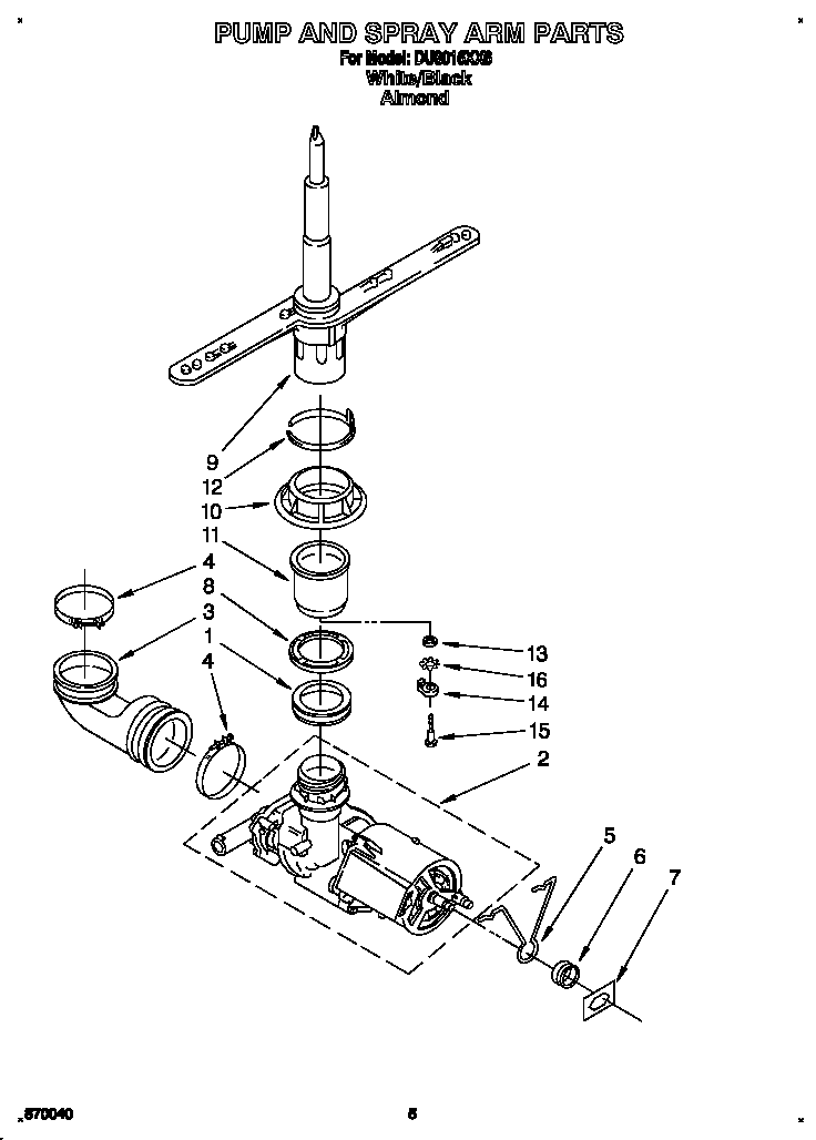 Pump and spray arm