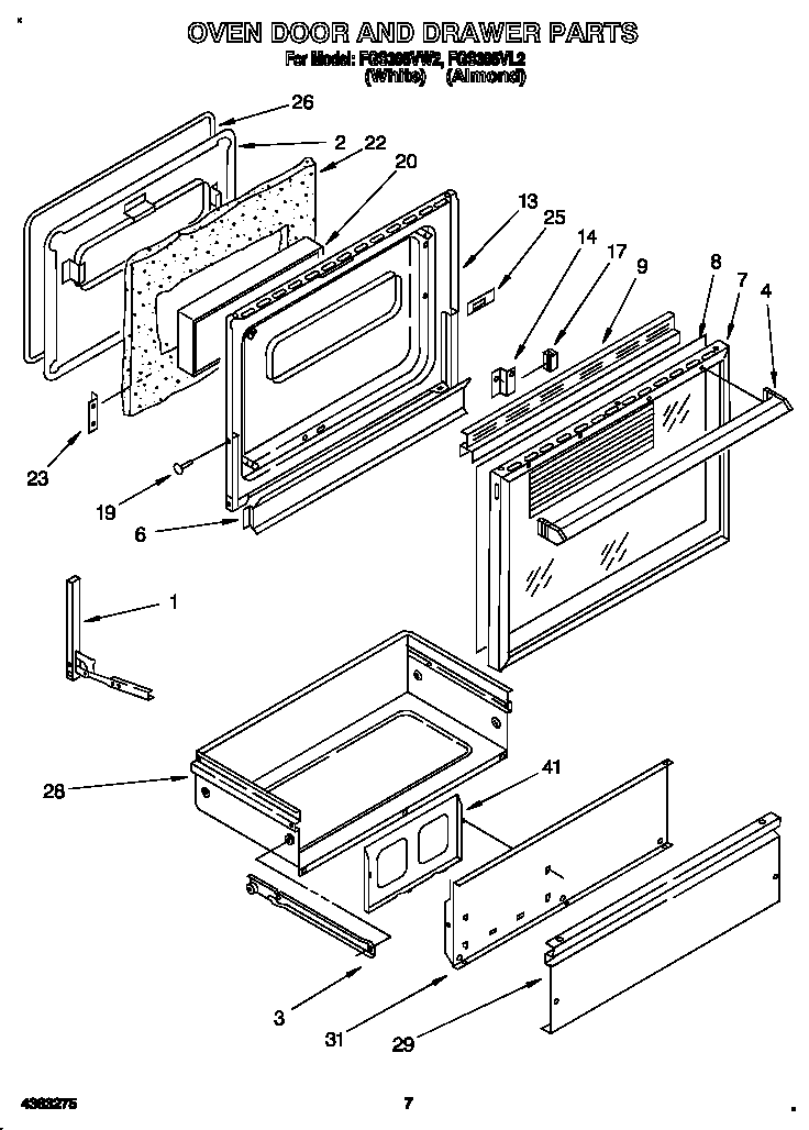 Oven door and drawer