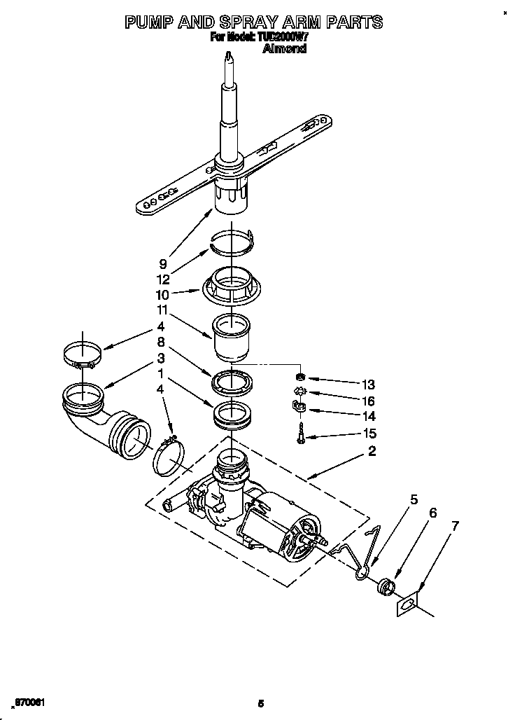 Pump and spray arm