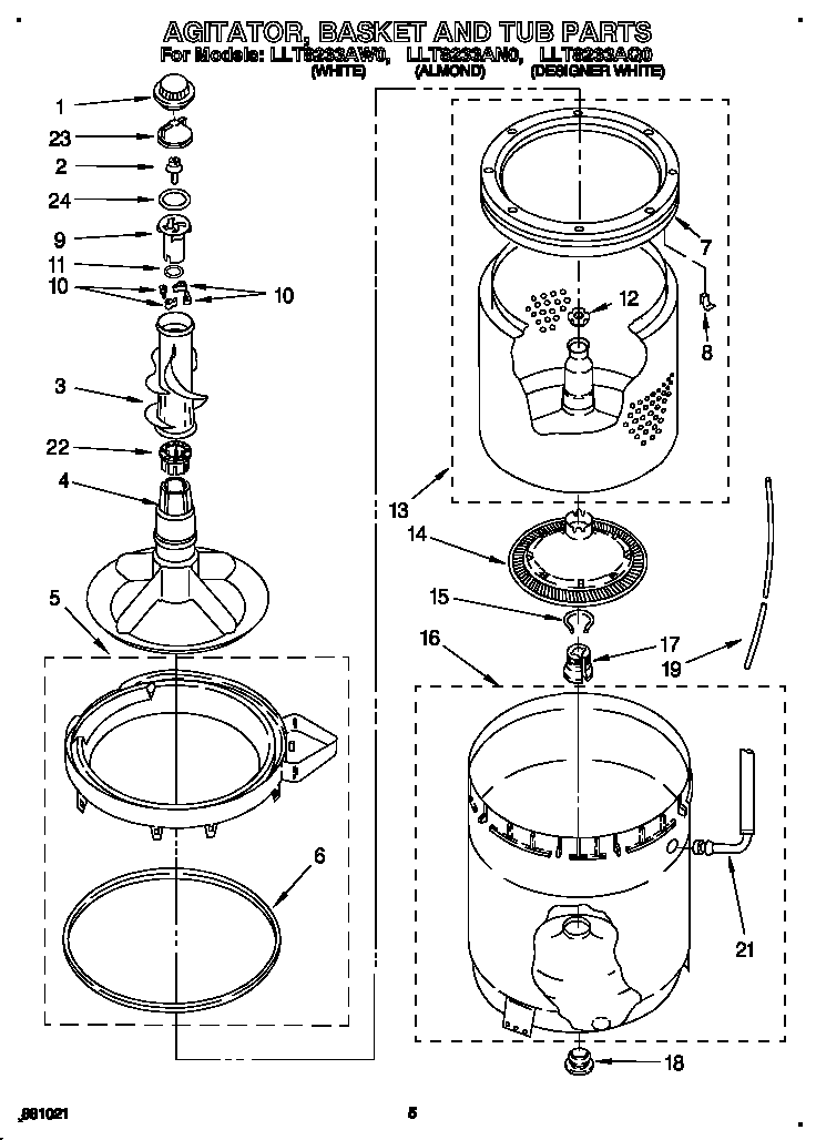 AGITATOR, BASKET AND TUB