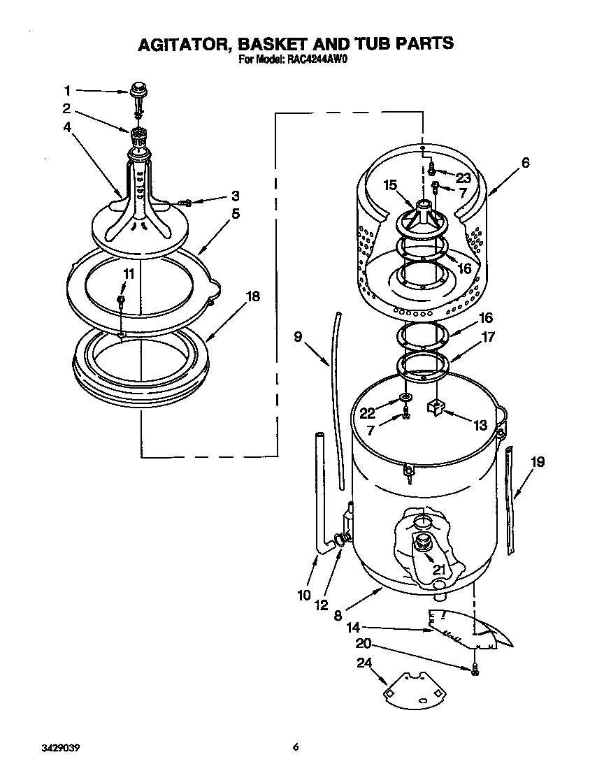 AGITATOR, BASKET AND TUB