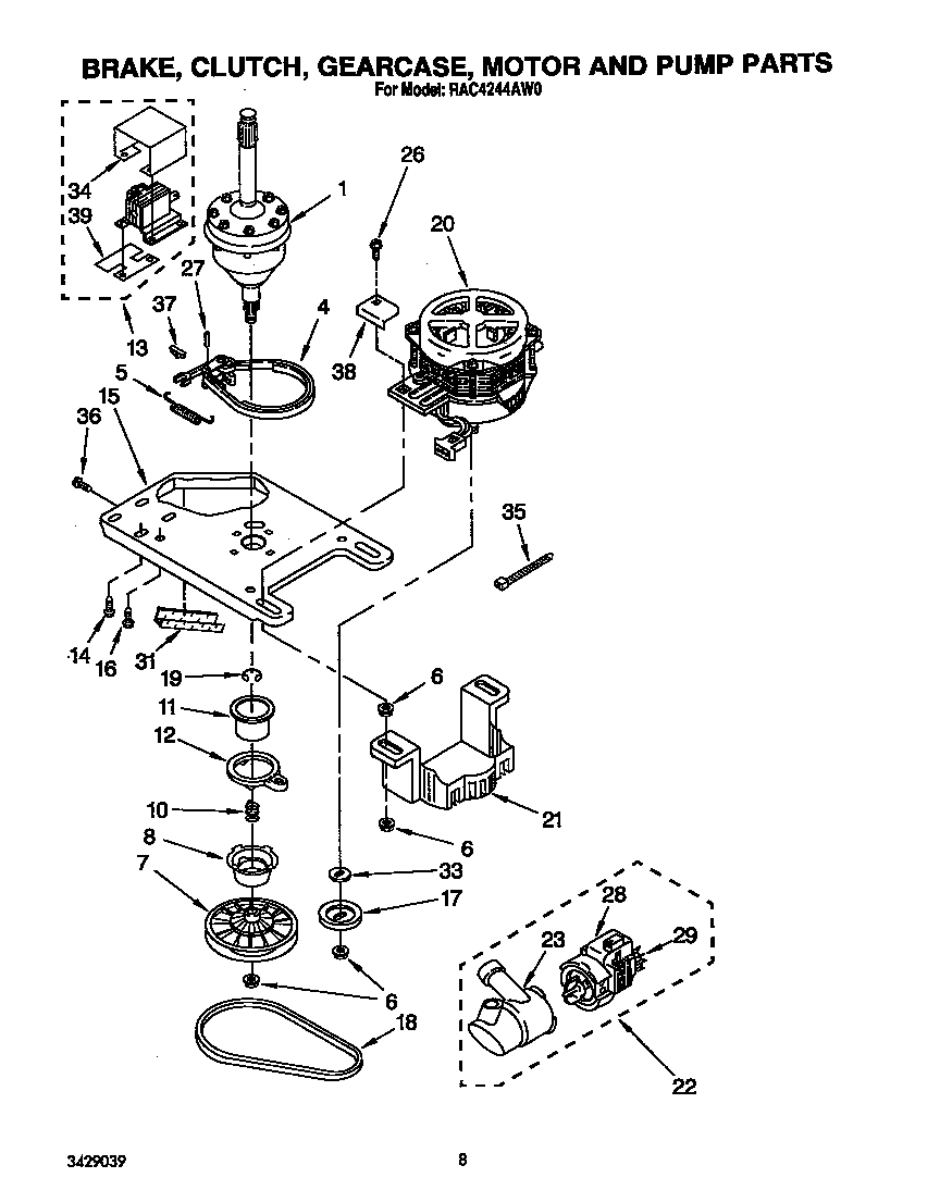 Brake, clutch, gearcase, motor and pump