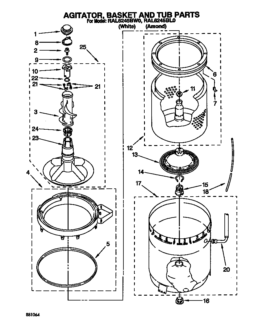 AGITATOR, BASKET AND TUB