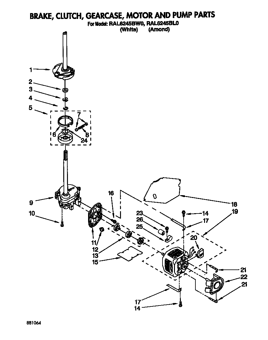 BRAKE, CLUTCH, GEARCASE, MOTOR AND PUMP