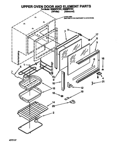 Upper oven door and element