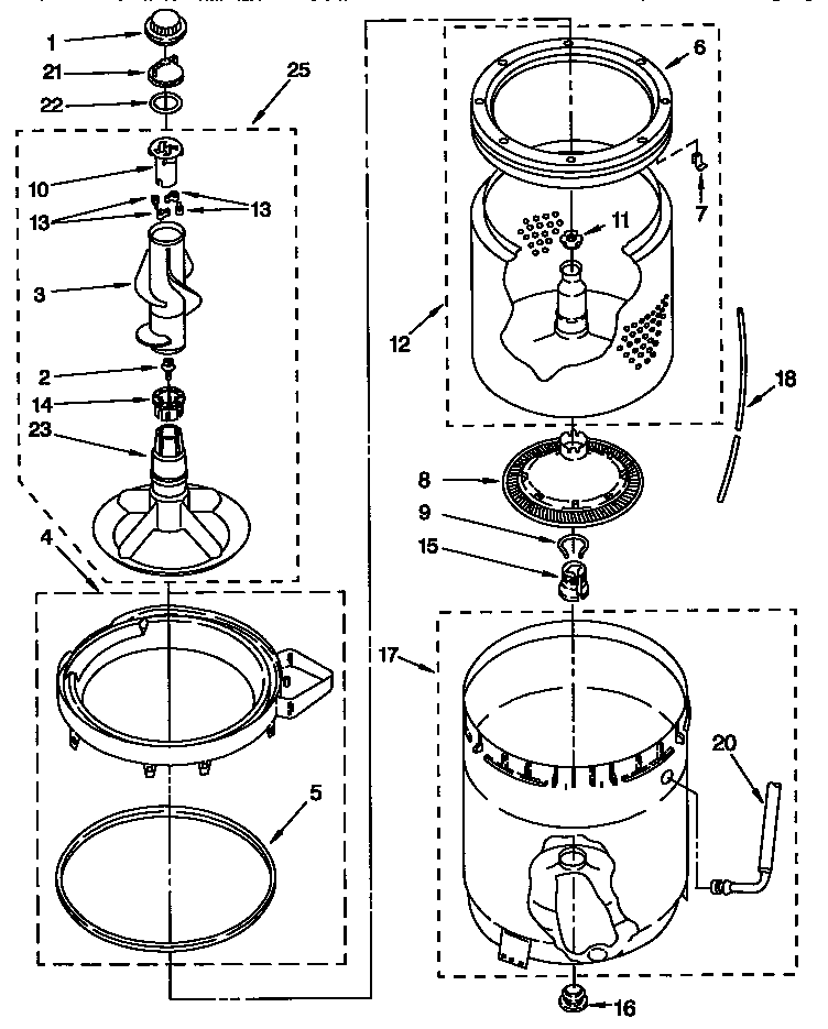 Agitator, basket and tub