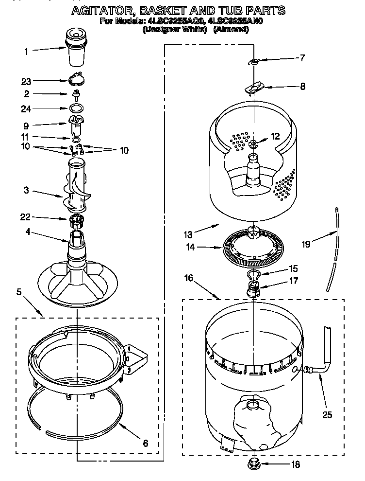 Agitator, basket and tub