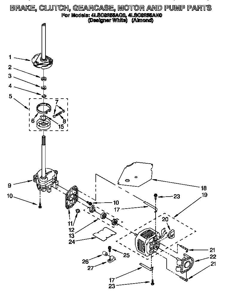 Brake, clutch, gearcase, motor and pump