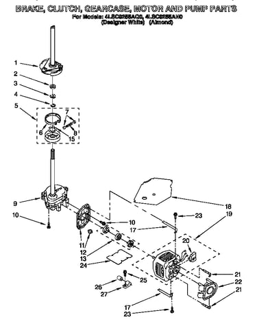 Brake, clutch, gearcase, motor and pump