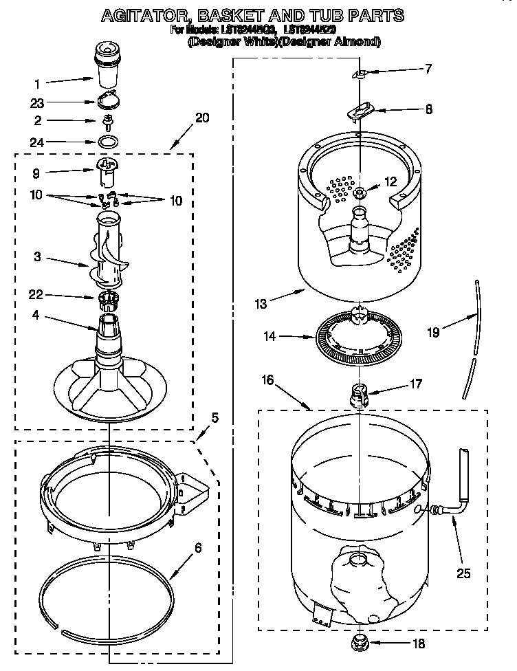 Agitator, basket and tub