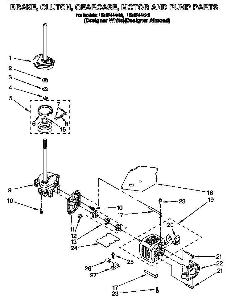 Brake, clutch, gearcase, motor and pump