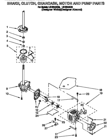 Brake, clutch, gearcase, motor and pump