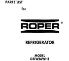 Roper GSIW36WH1 front cover diagram