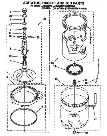 Agitator, basket, and tub