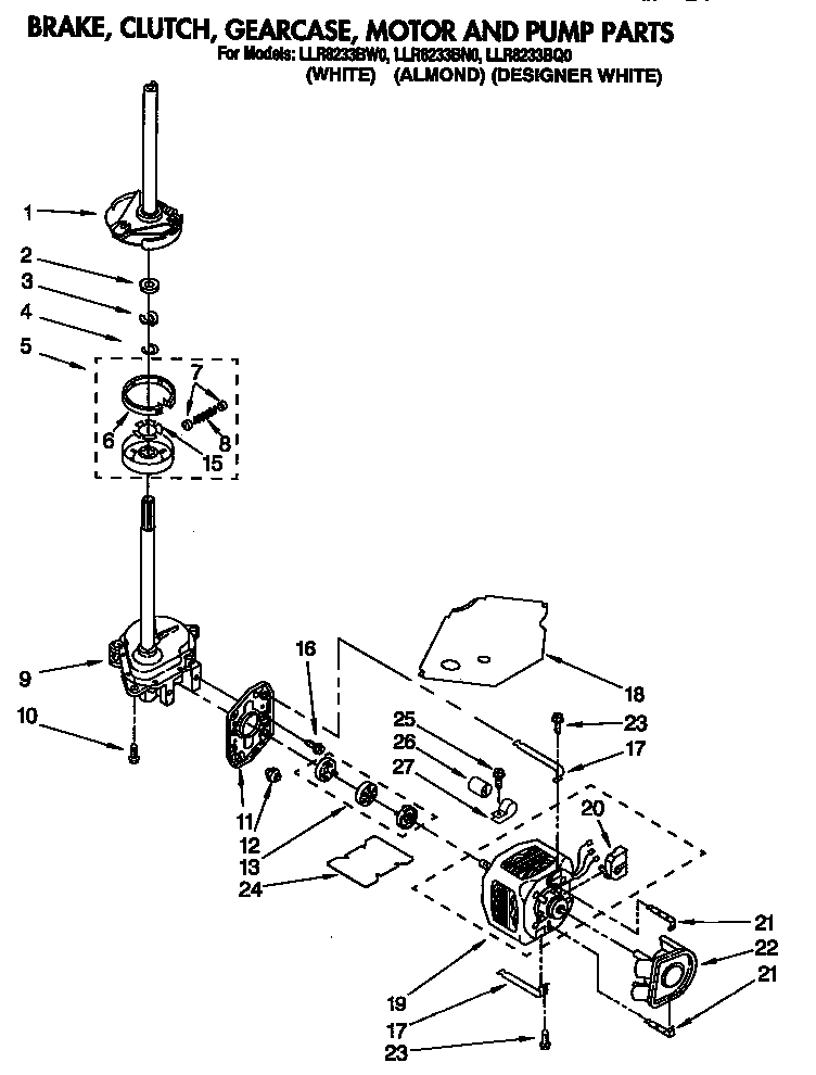 Brake, clutch, gearcase, motor, and pump