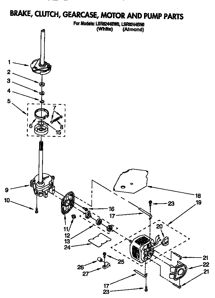 Brake, clutch, gearcase, motor and pump