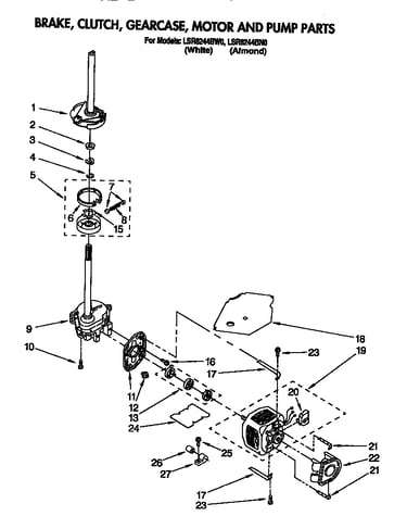 Brake, clutch, gearcase, motor and pump