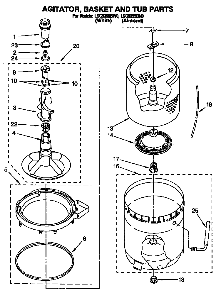 Agitator, basket and tub
