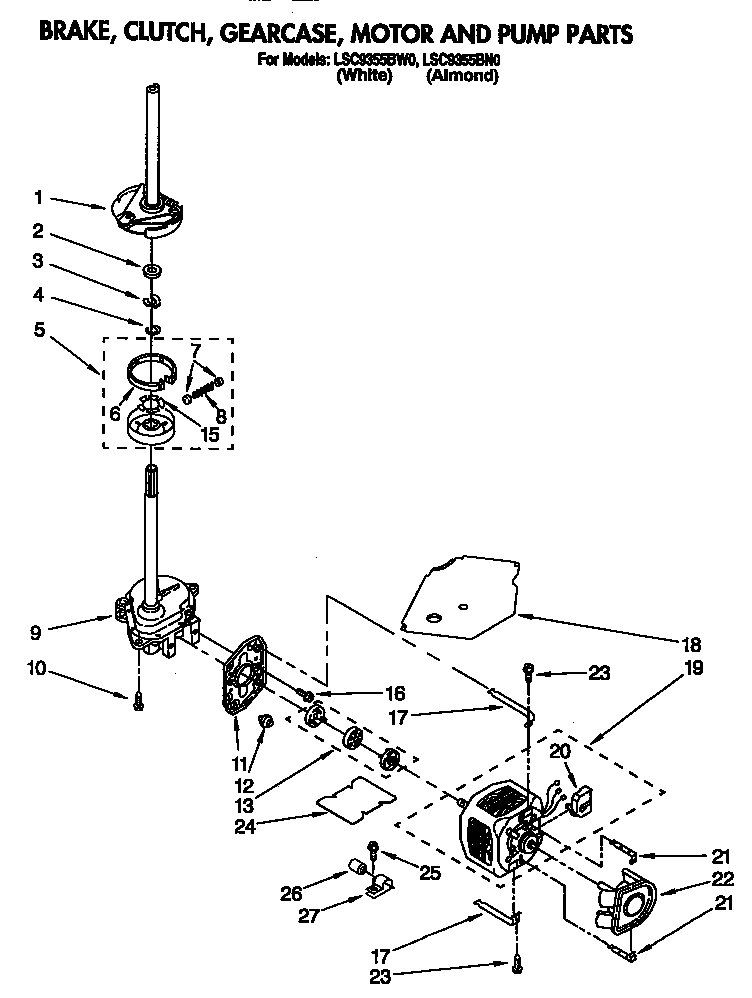 Brake, clutch, gearcase, motor and pump