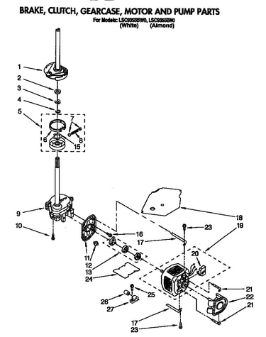 Brake, clutch, gearcase, motor and pump