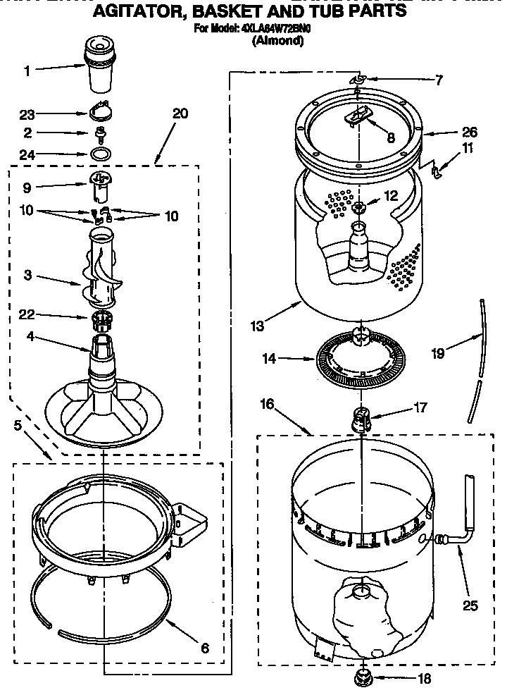 AGITATOR, BASKET AND TUB