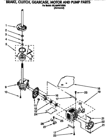 Brake, clutch, gearcase, motor and pump