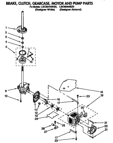 Brake, clutch, gearcase, motor and pump