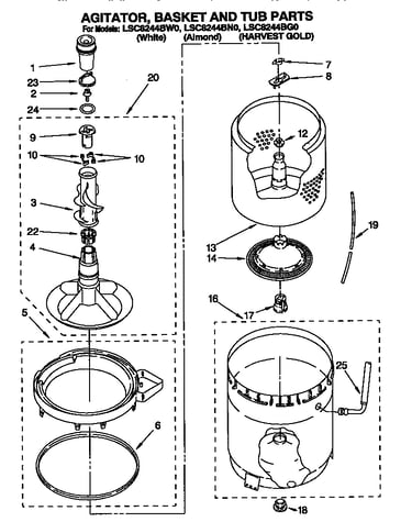 Agitator, basket and tub