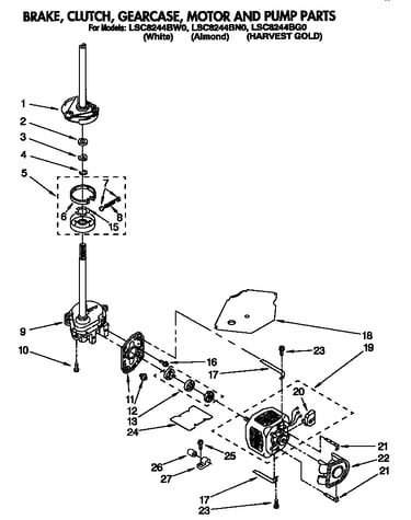 Brake, clutch, gearcase, motor and pump