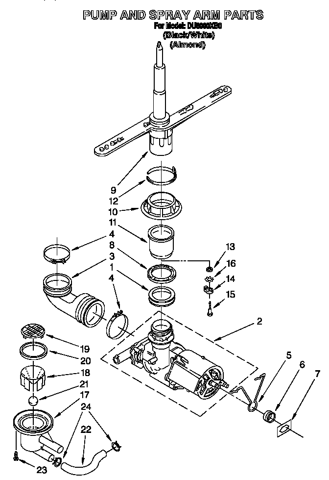 Pump and spray arm