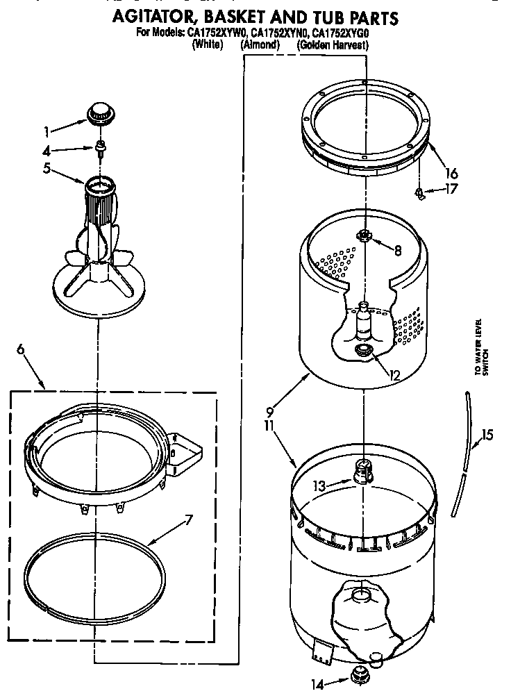 AGITATOR, BASKET AND TUB