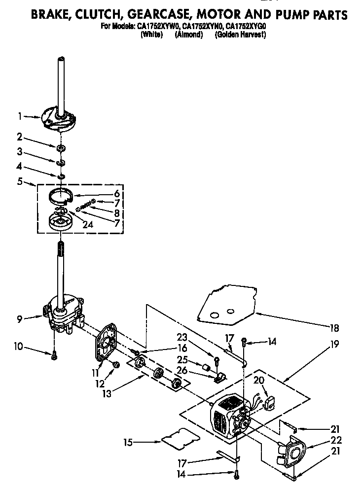 BRAKE, CLUTCH, GEARCASE, MOTOR AND PUMP