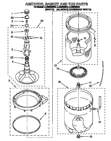 Agitator, basket and tub