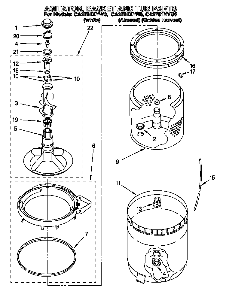 AGITATOR, BASKET AND TUB