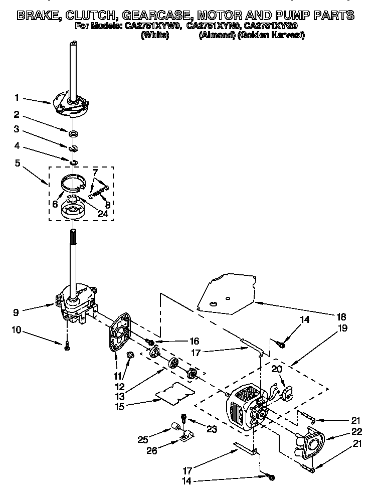 Brake, clutch, gearcase, motor and pump