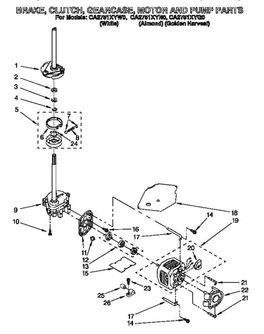 Brake, clutch, gearcase, motor and pump
