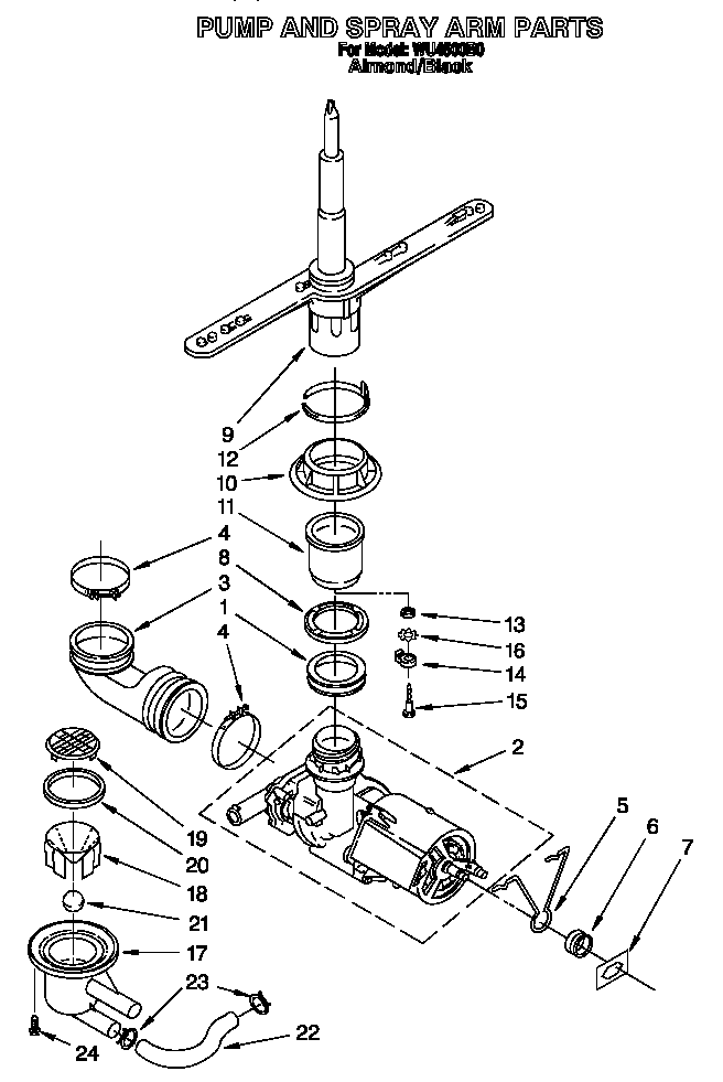Pump and spray arm