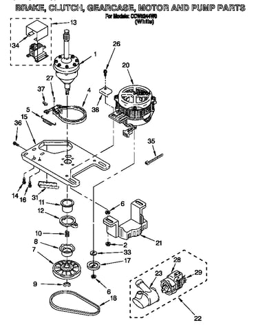 Brake, clutch, gearcase, motor and pump