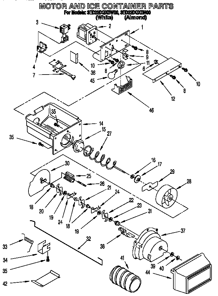 Motor and ice container