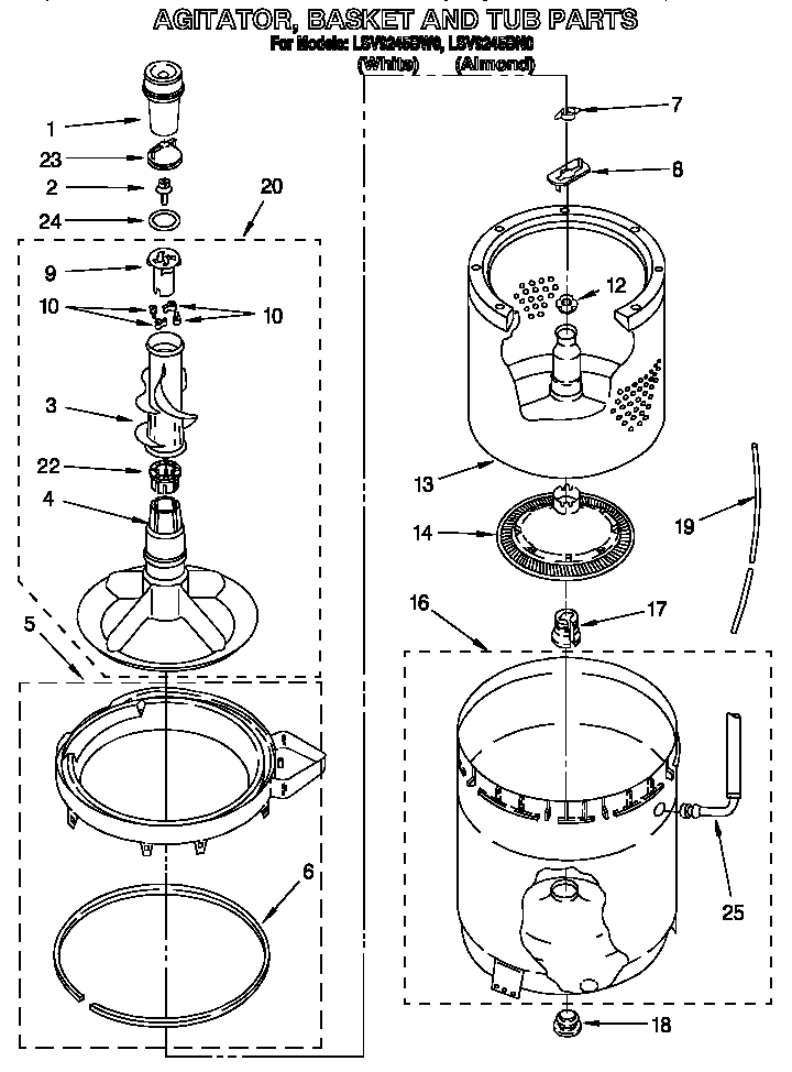 AGITATOR, BASKET AND TUB