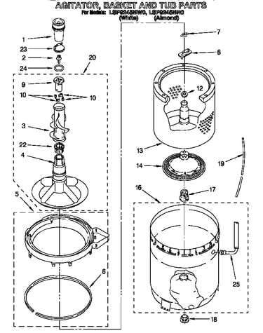 Agitator, basket and tub
