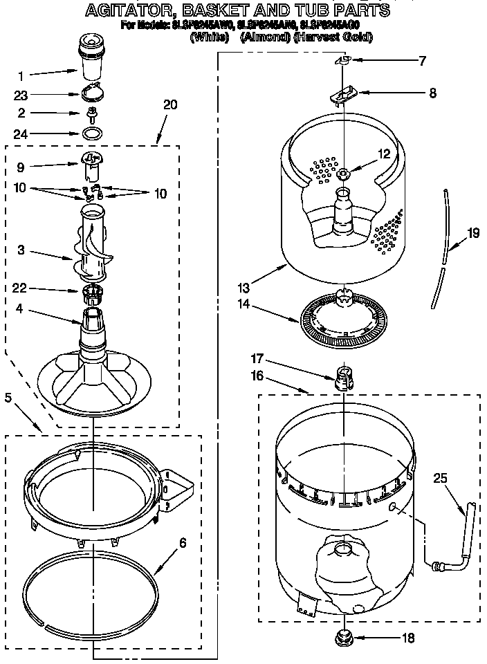 AGITATOR, BASKET AND TUB